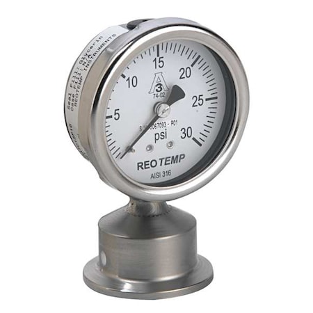 Pressure Gauge, 0 to 200 psi, 2 1/2 in Dial, 1 1/2 in Tri-Clamp, Bottom Location MPN:SG25ATC15P20