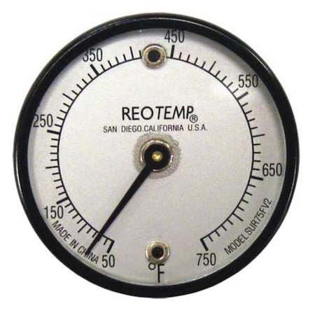 Bimetal Thermom, 2 In Dial, 50 to 750F, Case Material: Aluminum MPN:SUR75FV2