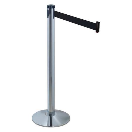 Barrier Post with Belt, Polished Chrome, 10 ft Length, 40 in Post Height, No Legend MPN:300PC-BK