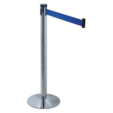 Barrier Post with Belt, Polished Chrome, 10 ft Length, 40 in Post Height, No Legend MPN:300PC-BL