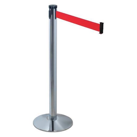 Barrier Post with Belt, Polished Chrome, 10 ft Length, 40 in Post Height, Polished chrome MPN:300PC-RD