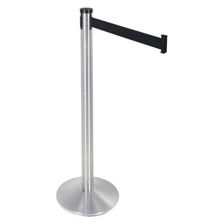 Barrier Post with Belt, Satin Chrome, 10 ft Length, 40 in Post Height, Satin Chrome MPN:300SC-BK