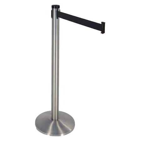 Barrier Post with Belt, Satin Stainless Steel, 10 ft Length, 40 in Post Height, No Legend MPN:300SS-BK