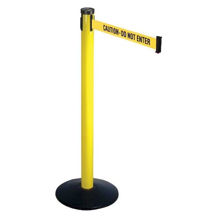 Barrier Post with Belt, Yellow, 10 ft Length, 40 in Post Height, Caution Do Not Enter, Yellow MPN:301YA-CAU