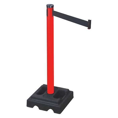 Barrier Post with Belt, Red, 10 ft Length, 40 in Post Height, Red MPN:302PRD-BK