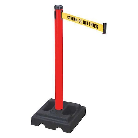 Barrier Post with Belt, Red, 10 ft Length, 40 in Post Height, Caution Do Not Enter, Red MPN:302PRD-CAU