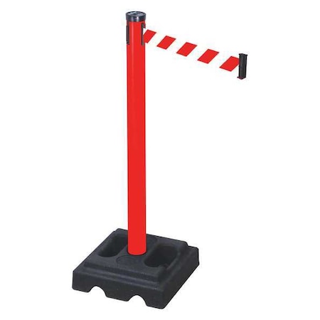 Barrier Post with Belt, Red, 10 ft Length, 40 in Post Height, No Legend, Red MPN:302PRD-RWD