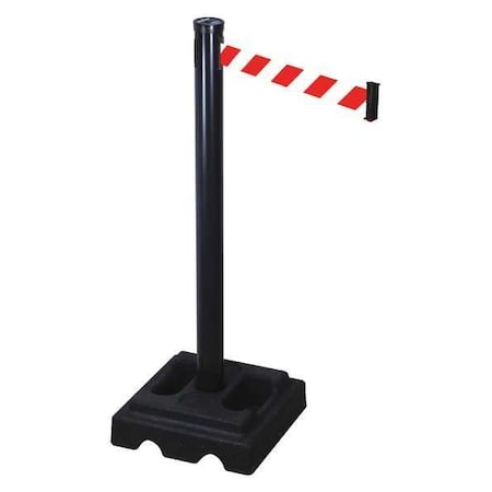 Barrier Post with Belt, Black, 10 ft Length, 40 in Post Height, Black MPN:302PSB-RWD