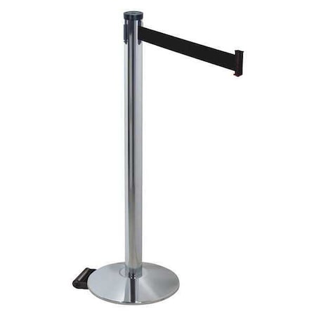 Barrier Post with Belt, Gray, 10 ft Length, 40 in Post Height, No Legend, Polished chrome MPN:304PAPC-BK
