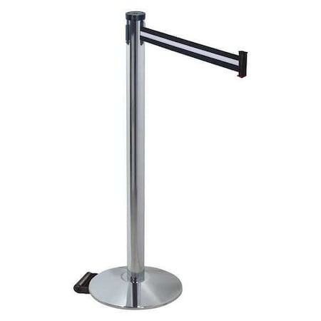 Barrier Post with Belt, Gray, 10 ft Length, 40 in Post Height, No Legend, Polished chrome MPN:304PAPC-BW