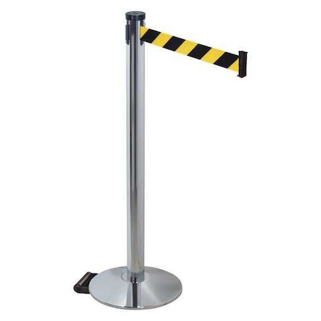Barrier Post with Belt, Gray, 10 ft Length, 40 in Post Height, No Legend, Polished chrome MPN:304PAPC-BYD