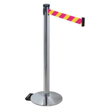 Barrier Post with Belt, Gray, 10 ft Length, 40 in Post Height, No Legend, Polished chrome MPN:304PAPC-MYD