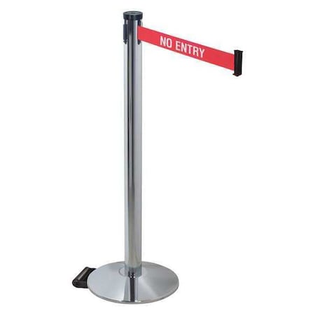 Barrier Post with Belt, Gray, 10 ft Length, 40 in Post Height, No Entry, Polished chrome MPN:304PAPC-NE