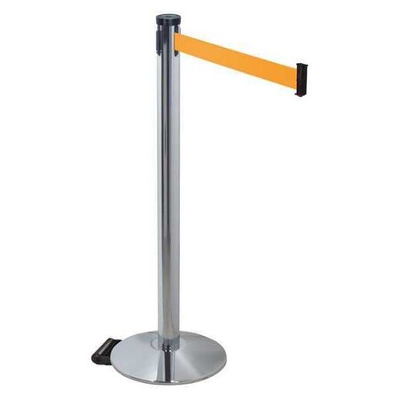 Barrier Post with Belt, Gray, 10 ft Length, 40 in Post Height, No Legend, Polished chrome MPN:304PAPC-OR