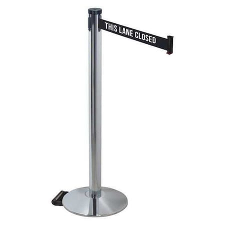 Barrier Post with Belt, Gray, 10 ft Length, 40 in Post Height, This Lane Closed, Polished chrome MPN:304PAPC-TLC