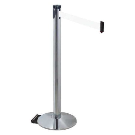 Barrier Post with Belt, Gray, 10 ft Length, 40 in Post Height, No Legend, Polished chrome MPN:304PAPC-WH