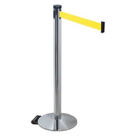 Barrier Post with Belt, Gray, 10 ft Length, 40 in Post Height, No Legend, Polished chrome MPN:304PAPC-YW