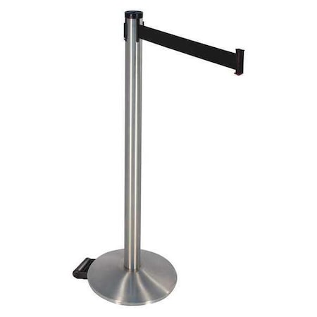 Barrier Post with Belt, Gray, 10 ft Length, 40 in Post Height, No Legend, Satin Chrome MPN:304SASS-BK