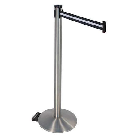 Barrier Post with Belt, Gray, 10 ft Length, 40 in Post Height, No Legend, Satin Chrome MPN:304SASS-BW