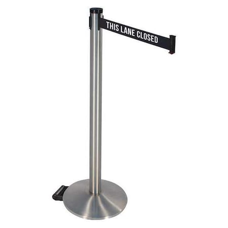 Barrier Post with Belt, Gray, 10 ft Length, 40 in Post Height, This Lane Closed, Satin Chrome MPN:304SASS-TLC