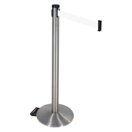 Barrier Post with Belt, Gray, 10 ft Length, 40 in Post Height, No Legend, Satin Chrome MPN:304SASS-WH