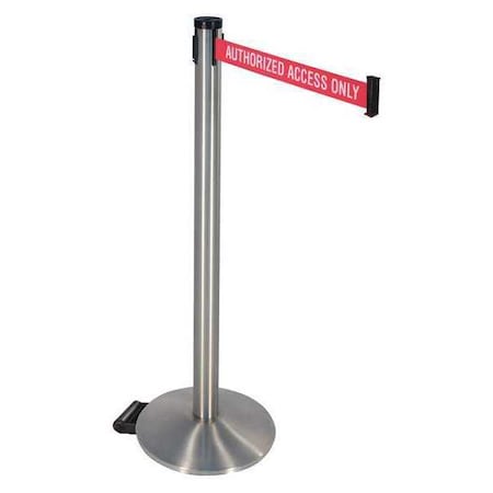 Barrier Post with Belt, Silver, 10 ft Length, 40 in Post Height, Authorized Access Only MPN:304SS-AAO
