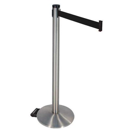 Barrier Post with Belt, Silver, 10 ft Length, 40 in Post Height, No Legend, Stainless steel MPN:304SS-BK