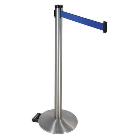 Barrier Post with Belt, Silver, 10 ft Length, 40 in Post Height, No Legend, Stainless steel MPN:304SS-BL