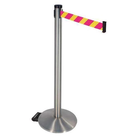 Barrier Post with Belt, Silver, 10 ft Length, 40 in Post Height, No Legend, Stainless steel MPN:304SS-MYD