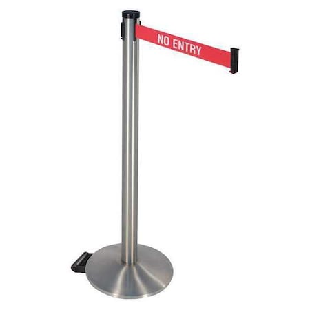 Barrier Post with Belt, Silver, 10 ft Length, 40 in Post Height, No Entry, Stainless steel MPN:304SS-NE
