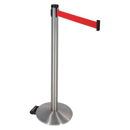 Barrier Post with Belt, Silver, 10 ft Length, 40 in Post Height, No Legend, Stainless steel MPN:304SS-RD