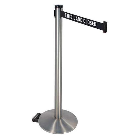 Barrier Post with Belt, Silver, 10 ft Length, 40 in Post Height, This Lane Closed, Stainless steel MPN:304SS-TLC