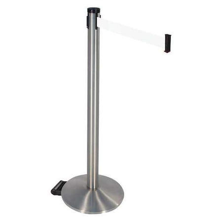 Barrier Post with Belt, Silver, 10 ft Length, 40 in Post Height, No Legend, Stainless steel MPN:304SS-WH