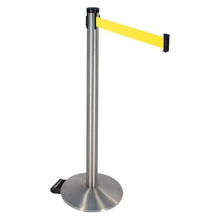 Barrier Post with Belt, Silver, 10 ft Length, 40 in Post Height, No Legend, Stainless steel MPN:304SS-YW