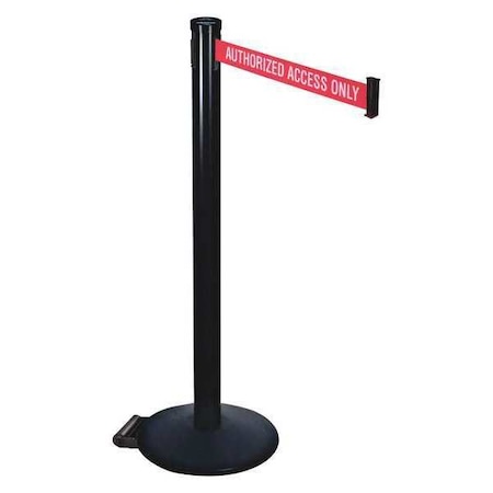 Barrier Post with Belt, Black, 10 ft Length, 40 in Post Height, Authorized Access Only MPN:305BA-AAO