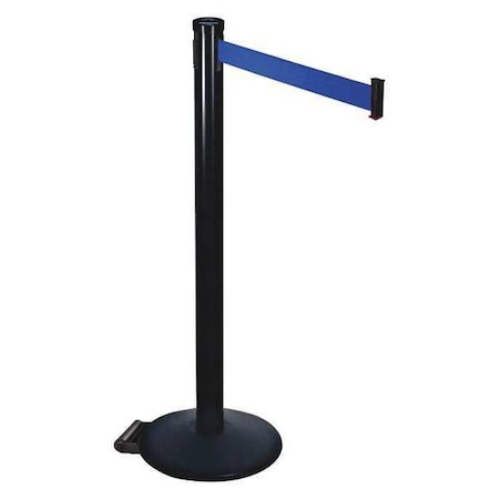Barrier Post with Belt, Black, 10 ft Length, 40 in Post Height, No Legend, Powder Coated MPN:305BA-BL