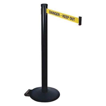 Barrier Post with Belt, Black, 10 ft Length, 40 in Post Height, Danger Keep Out, Powder Coated MPN:305BA-DKO