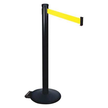 Barrier Post with Belt, Black, 10 ft Length, 40 in Post Height, No Legend, Powder Coated MPN:305BA-FY