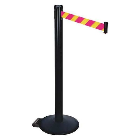 Barrier Post with Belt, Black, 10 ft Length, 40 in Post Height, No Legend, Powder Coated MPN:305BA-MYD