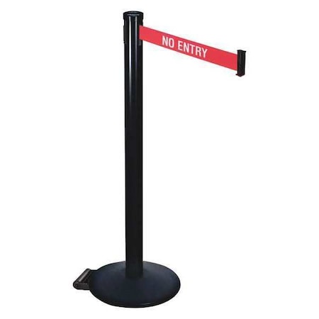 Barrier Post with Belt, Black, 10 ft Length, 40 in Post Height, No Entry, Powder Coated MPN:305BA-NE