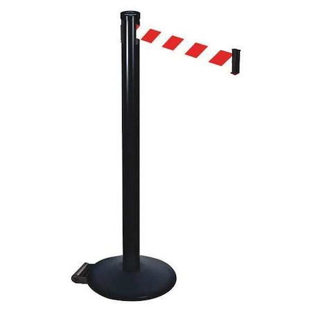 Barrier Post with Belt, Black, 10 ft Length, 40 in Post Height, No Legend, Powder Coated MPN:305BA-RWD