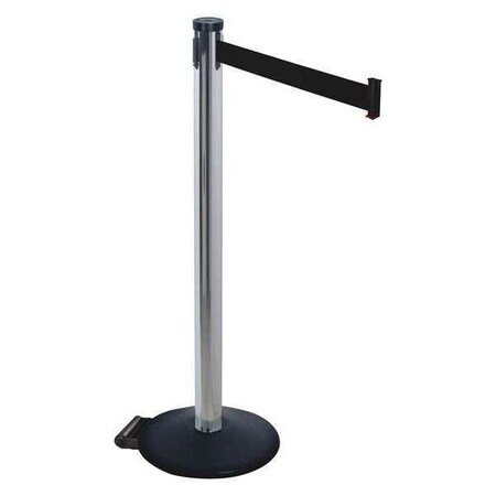Barrier Post with Belt, Black, 10 ft Length, 40 in Post Height, No Legend, Powder Coated MPN:305PA-BK