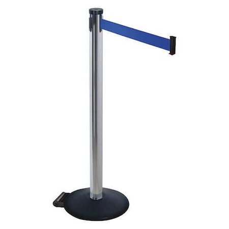 Barrier Post with Belt, Black, 10 ft Length, 40 in Post Height, No Legend, Powder Coated MPN:305PA-BL