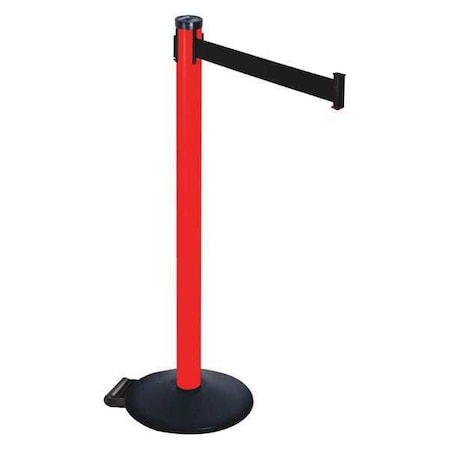Barrier Post with Belt, Black, 10 ft Length, 40 in Post Height, No Legend, Powder Coated MPN:305PRD-BK