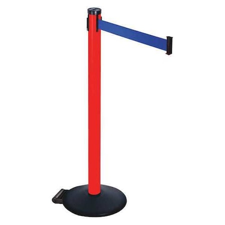 Barrier Post with Belt, Black, 10 ft Length, 40 in Post Height, No Legend, Powder Coated MPN:305PRD-BL