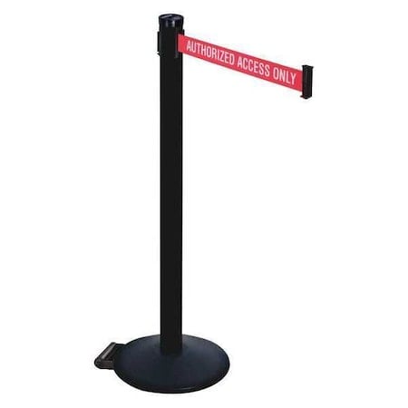 Barrier Post with Belt, Black, 10 ft Length, 40 in Post Height, Authorized Access Only MPN:305PSB-AAO