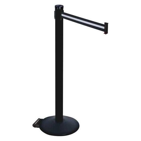 Barrier Post with Belt, Black, 10 ft Length, 40 in Post Height, No Legend, Powder Coated MPN:305PSB-BW