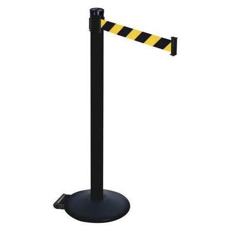Barrier Post with Belt, Black, 10 ft Length, 40 in Post Height, No Legend, Powder Coated MPN:305PSB-BYD