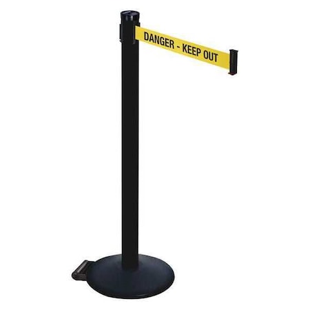 Barrier Post with Belt, Black, 10 ft Length, 40 in Post Height, Danger Keep Out, Powder Coated MPN:305PSB-DKO