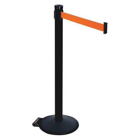 Barrier Post with Belt, Black, 10 ft Length, 40 in Post Height, No Legend, Powder Coated MPN:305PSB-FO